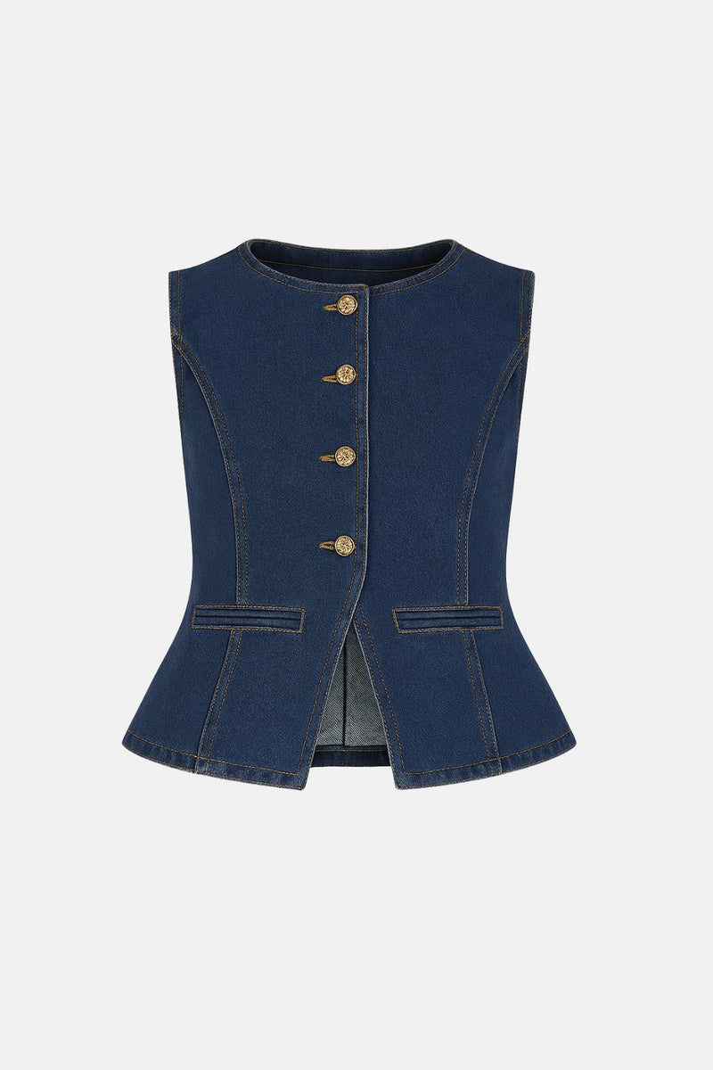 KEHLANI – Chemise courte en jean bleu streetwear femme