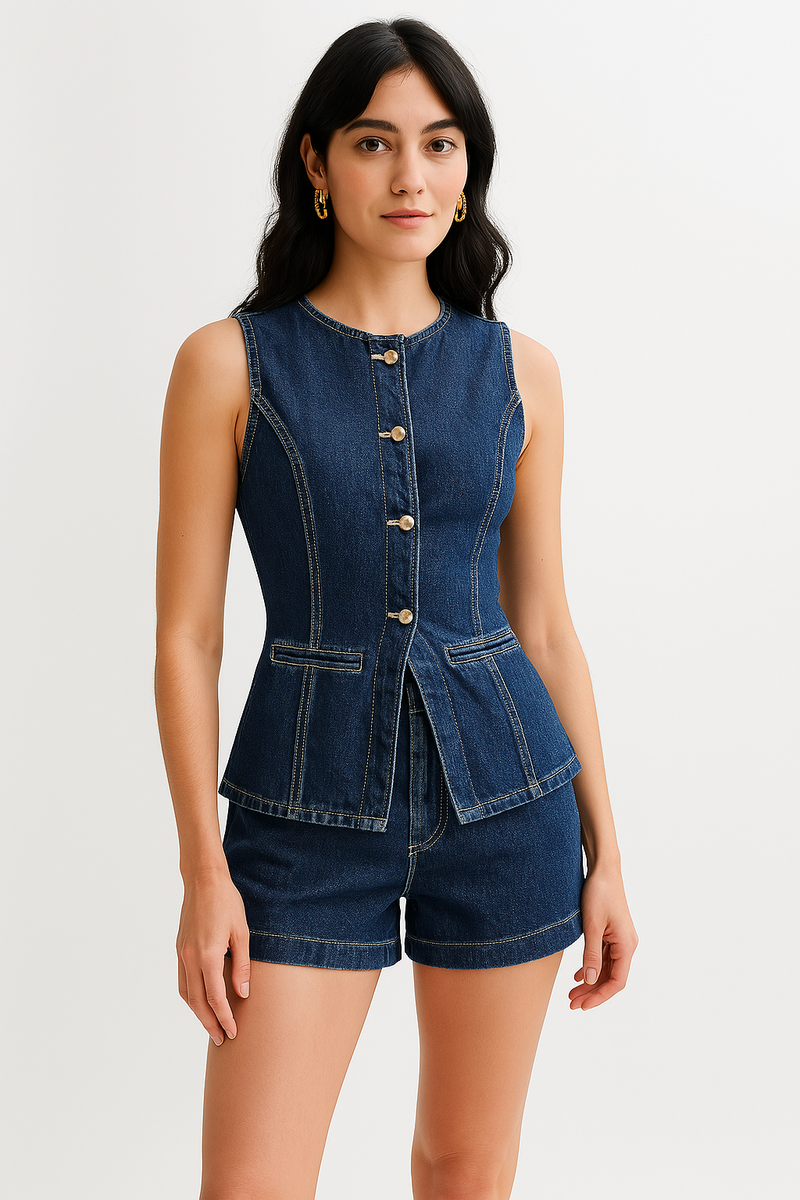 KEHLANI – Chemise courte en jean bleu streetwear femme