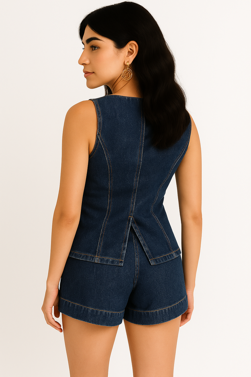 KEHLANI – Chemise courte en jean bleu streetwear femme
