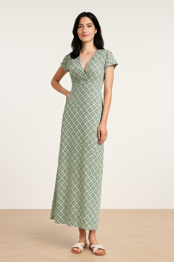KRISTA – Robe longue bohème imprimée stretch